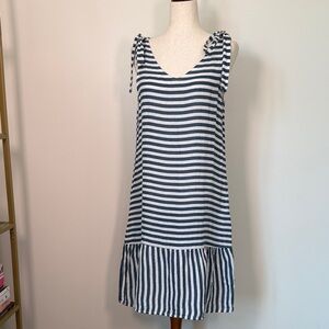 Francesca Bettini Striped Navy and White Sleeveless Linen Shift Dress